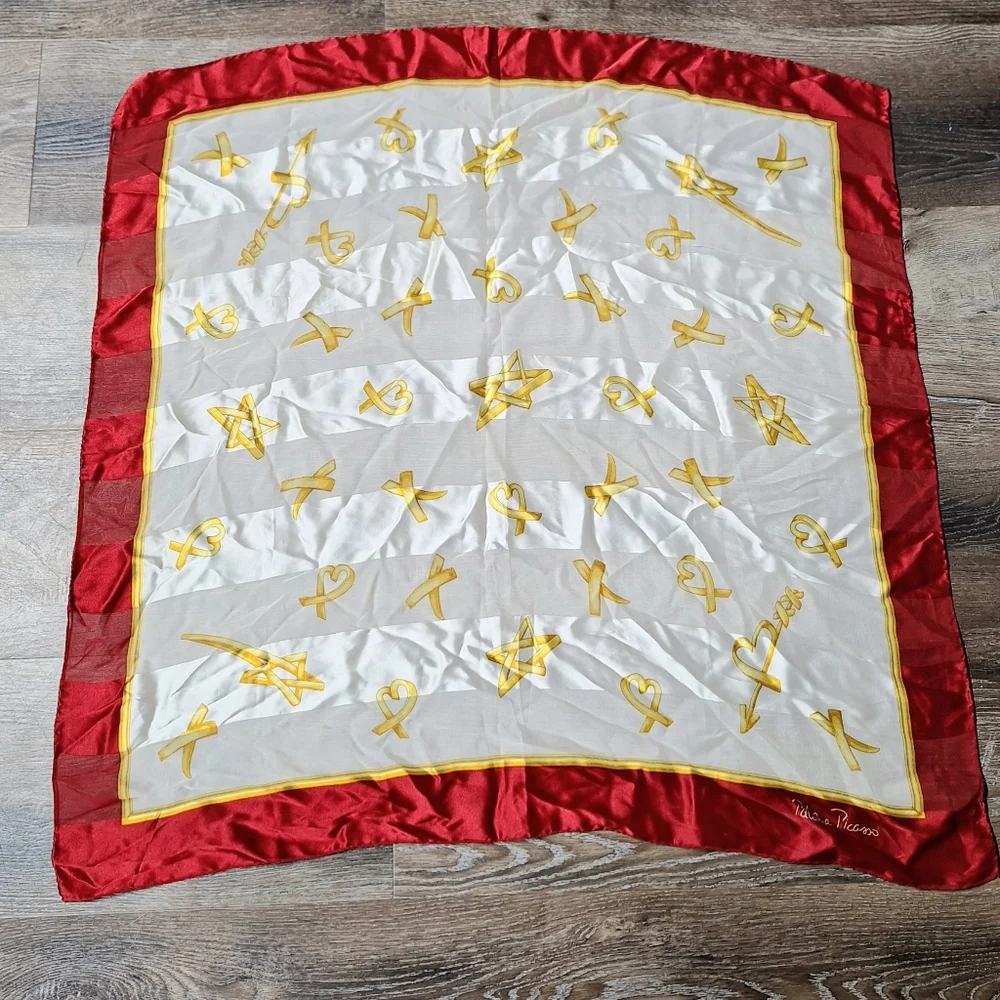 Vintage Paloma Picasso Twill Silk  ❌️,♥️, 🌟s Scarf, 34 X 33.5 Inches